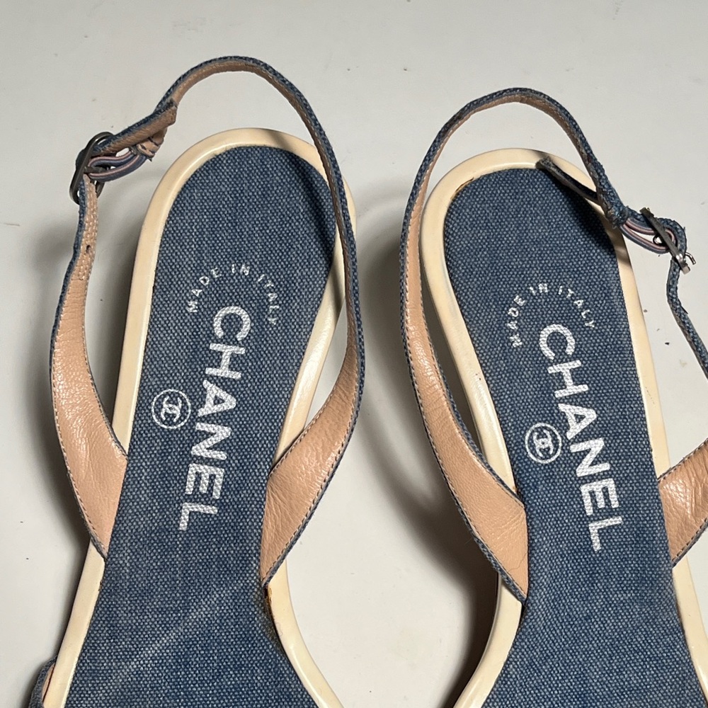 CHANEL Denim and Beige Star Sandals - Picture 4 of 6